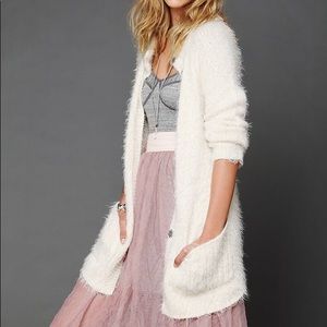 Free people cream fuzzy cardigan sweater